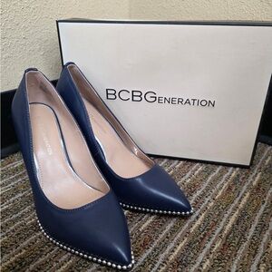 BCBGeneration Dark Blue Heels with Pearl Accents NWT